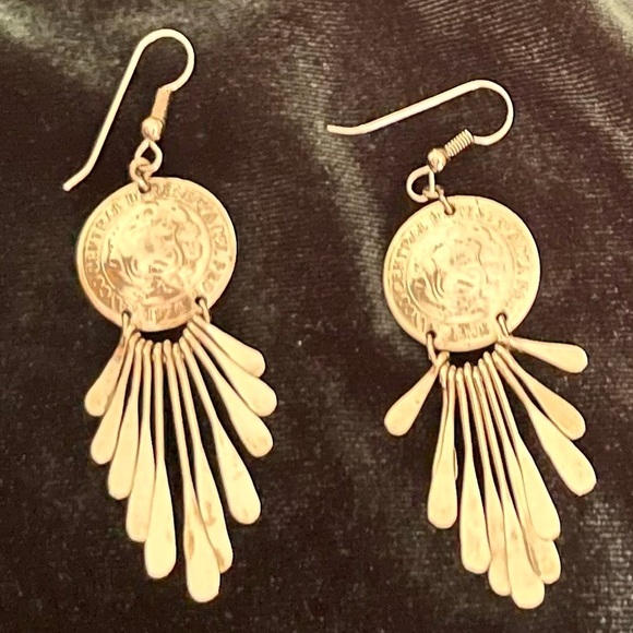 Banco Central De Reserva Del Peru 1976 Sterling Silver Dangle Earrings Boho Chic - Picture 7 of 17